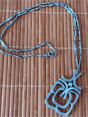 Avon Silver-Tone Sculpted Abstract Pendant Necklace